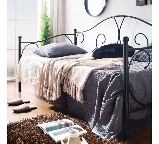 Κρεβάτι ArteLibre MICHAEL Μεταλλικό Sandy Black 209x97x106cm (200x90cm)