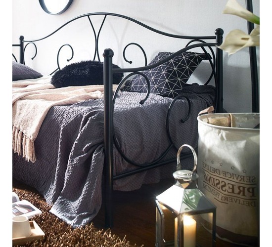 Κρεβάτι ArteLibre MICHAEL Μεταλλικό Sandy Black 209x97x106cm (200x90cm)