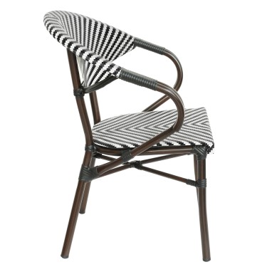 Πολυθρόνα Κήπου ArteLibre KIYOSHI Λευκό/Μαύρο/Καφέ Μπαμπού/Rattan 57x60x82cm