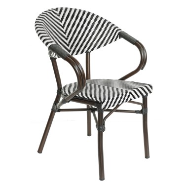 Πολυθρόνα Κήπου ArteLibre KIYOSHI Λευκό/Μαύρο/Καφέ Μπαμπού/Rattan 57x60x82cm