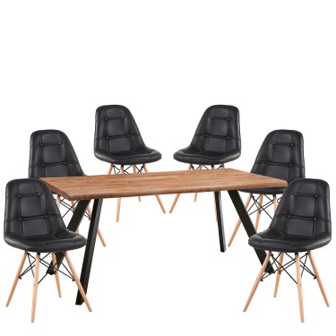 Σετ Τραπεζαρία (6 1) ArteLibre AOSA Μαύρο/Honey Maple Μέταλλο/Ξύλο/PVC/MDF 160x90x76cm 14990404