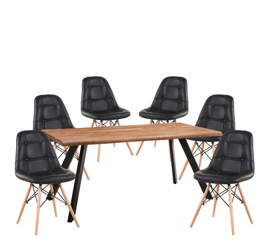 Σετ Τραπεζαρία (6 1) ArteLibre AOSA Μαύρο/Honey Maple Μέταλλο/Ξύλο/PVC/MDF 160x90x76cm