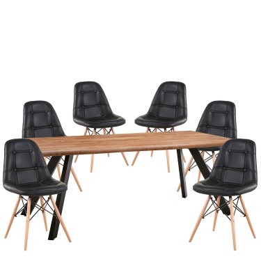 Σετ Τραπεζαρία (6 1) ArteLibre AOSA Μαύρο/Honey Maple Μέταλλο/Ξύλο/PVC/MDF 200x100x76cm 14990420