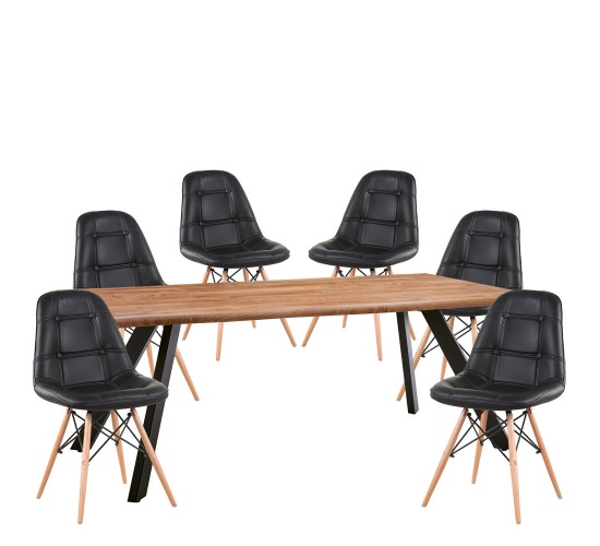 Σετ Τραπεζαρία (6 1) ArteLibre AOSA Μαύρο/Honey Maple Μέταλλο/Ξύλο/PVC/MDF 200x100x76cm