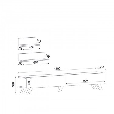 Έπιπλο Τηλεόρασης ArteLibre SIRNA Λευκό/Καρυδί Μοριοσανίδα/Μελαμίνη 180x31x32cm
