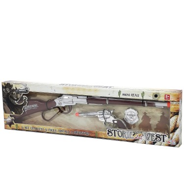 Παιχνίδι Σετ Σερίφης Wild West Τουφέκι Πιστόλι Σήμα Με Πραγματικούς Ήχους Πλαστικό 60cm Για 3  Ετών
