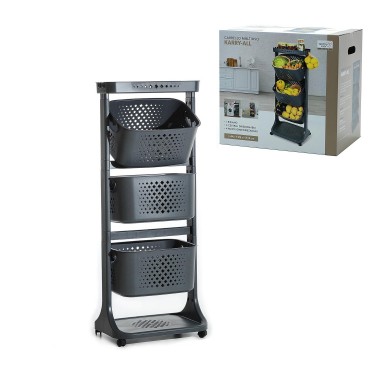 Μανάβης Τρόλεϊ Με 3 Καλάθια Γκρι Πλαστικό 44x29x112cm