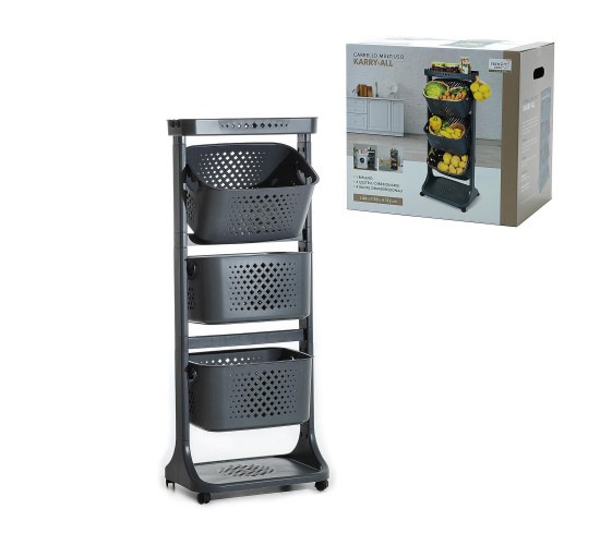 Μανάβης Τρόλεϊ Με 3 Καλάθια Γκρι Πλαστικό 44x29x112cm