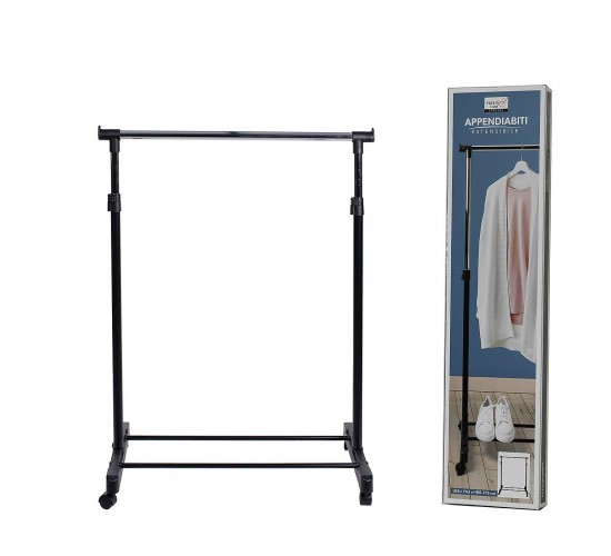 Κρεμάστρα Δαπέδου Πτυσσόμενη Τροχήλατη Μαύρο Μέταλλο 84x43x98-175cm