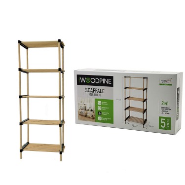 Ραφιέρα Επιδαπέδια Αρθρωτή Με 5/3 2 Ράφια Φυσικό Ξύλο 48x28x130cm