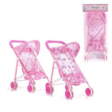 Παιχνίδι Καροτσάκι Μωρού Ροζ Μέταλλο 23x35x55cm Σε 2 Σχέδια Για 4  Ετών