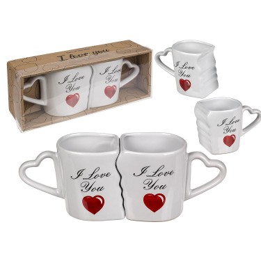 Κούπα Διπλή -I Love You- Λευκό Κεραμικό 8.5x9cm 2Τμχ