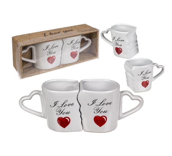 Κούπα Διπλή -I Love You- Λευκό Κεραμικό 8.5x9cm 2Τμχ
