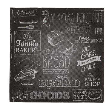 Χαρτοπετσέτες -Urban Bakery- Τρίφυλλες Μαύρο 33x33cm Σετ 20Τμχ