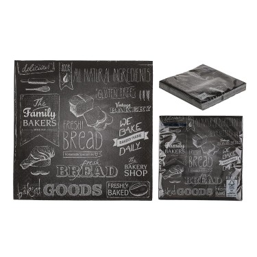 Χαρτοπετσέτες -Urban Bakery- Τρίφυλλες Μαύρο 33x33cm Σετ 20Τμχ