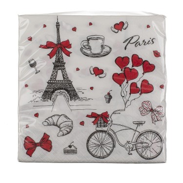 Χαρτοπετσέτες -Paris- Τρίφυλλες Λευκό 33x33cm Σετ 20Τμχ