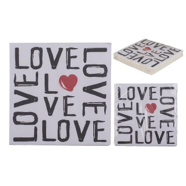 Χαρτοπετσέτες -Love- Τρίφυλλες Λευκό 33x33cm Σετ 20Τμχ
