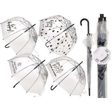 Ομπρέλα Dome Διάφανη Με Σχέδιο Και Αυτόματο Άνοιγμα 85cm Σε 4 Σχέδια