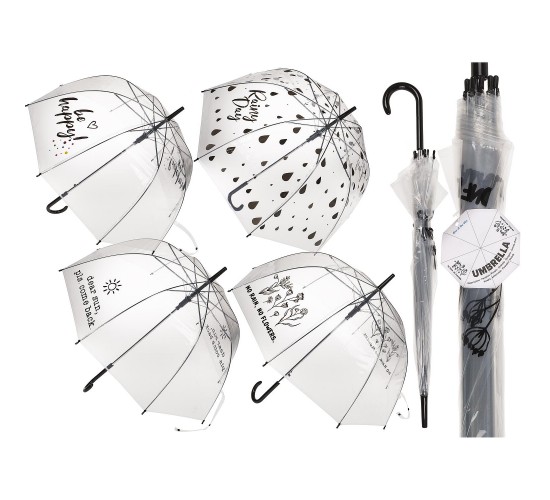Ομπρέλα Dome Διάφανη Με Σχέδιο Και Αυτόματο Άνοιγμα 85cm Σε 4 Σχέδια