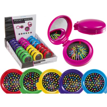 Καθρεπτάκι Τσέπης Με Βουρτσάκι Μαλλιών Πλαστικό Φ7cm Σε 6 Χρώματα