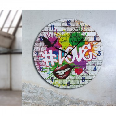 Ρολόι Τοίχου ArteLibre -Love- Με Γκράφιτι Πολύχρωμο MDF Φ33.8x2cm