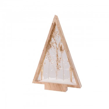 Ανάγλυφο Σταντ (LED) Χριστουγεννιάτικο Δέντρο Μοτίβο Ξερά Λουλούδια Ξύλο Εκρού 5x40x58cm