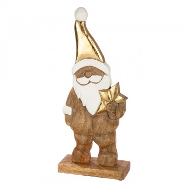 Φιγούρα Άγιος Βασίλης -Natal- Αλουμίνιο/Ξύλο Μάνγκο Εκρού/Χρυσό/Λευκό 6x12.5x30.5cm