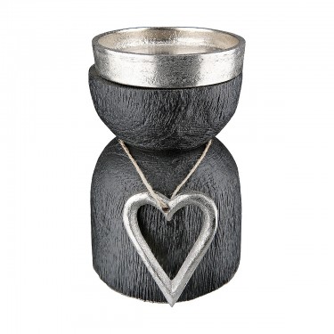 Κηροπήγιο Με Καρδιά ArteLibre Μαύρο Αλουμίνιο/Ξύλο Φ8x13cm