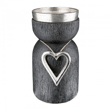 Κηροπήγιο Με Καρδιά ArteLibre Μαύρο Αλουμίνιο/Ξύλο Φ8x17cm