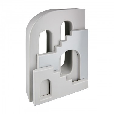 Βάζο Σπιτιού -Faccia- Μοτίβο Σπιτιού Σκάλα Κεραμικό Γκρι 8x18x30cm