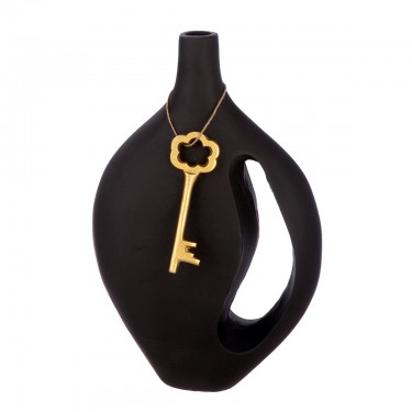 Βάζο με Λαβή -Schlussel- Μοτίβο Κλειδί Αλουμίνιο Μαύρο 8x20x30cm