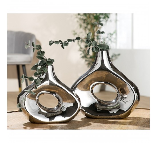 Βάζο ArteLibre Ασημί Κεραμικό 23.5x8.5x23cm Βάζο ArteLibre Ασημί Κεραμικό 23.5x8.5x23cm