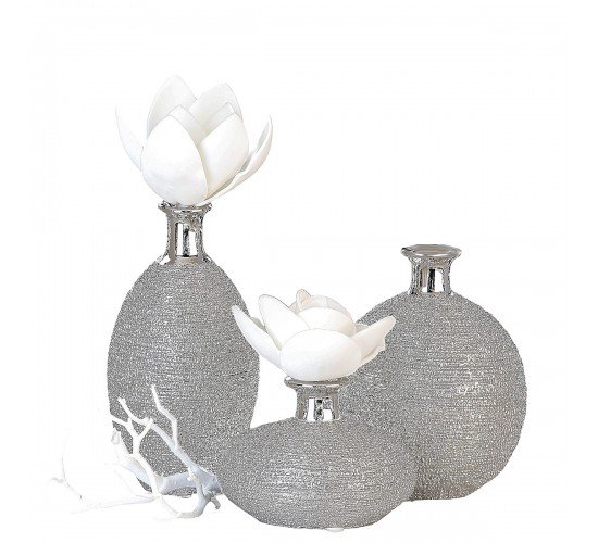 Βάζο ArteLibre Ασημί Κεραμικό Φ9x15cm Σε 3 Σχέδια Βάζο ArteLibre Ασημί Κεραμικό Φ9x15cm Σε 3 Σχέδια
