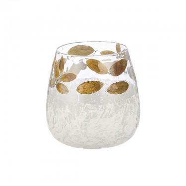 Κηροπήγιο ArteLibre Με Διακόσμηση Φύλλα Πράσινο/Λευκό Γυαλί Φ10x10.5cm