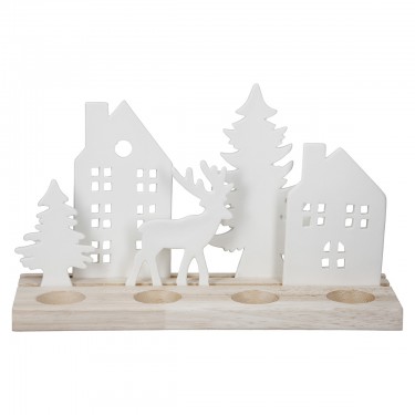 Κηροπήγιο Ορθογώνιο -Wintertime- Πορσελάνη/Ξύλο Εκρού/Λευκό 10x30x18cm