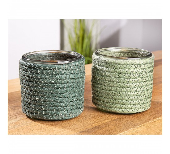 Κηροπήγιο ArteLibre Με Διακόσμηση Πράσινο/Διάφανο Γυαλί Φ11x10cm Σε 2 Αποχρώσεις