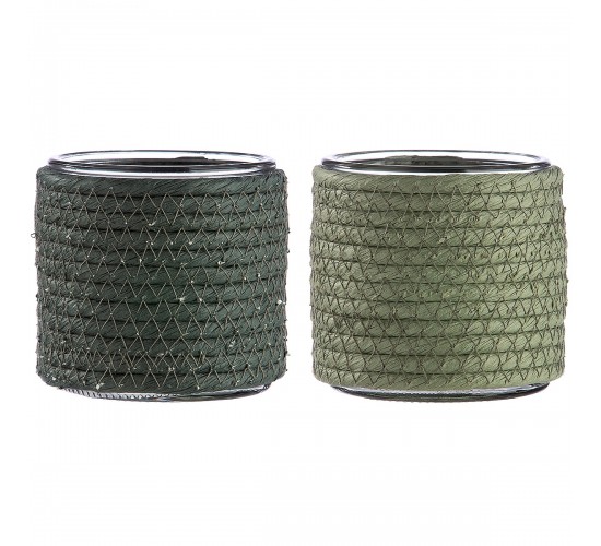 Κηροπήγιο ArteLibre Με Διακόσμηση Πράσινο/Διάφανο Γυαλί Φ11x10cm Σε 2 Αποχρώσεις