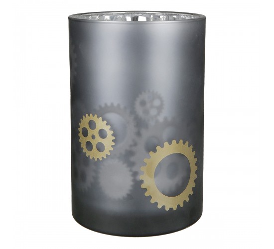 Κηροπήγιο ArteLibre Με Διακόσμηση Γρανάζια Γκρι Γυαλί Φ12x18cm