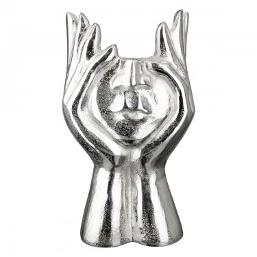 Βάζο Πρόσωπο Χέρια -Pose- Μοτίβο Προσώπου Αλουμίνιο Ασημί 12x18x30cm