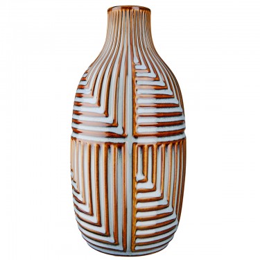 Βάζο -Batista- Ριγέ Κεραμικό Μπλε/Καφέ 28x14cm