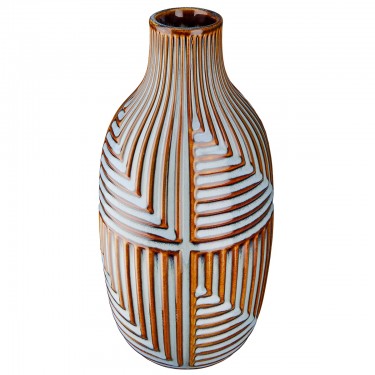 Βάζο -Batista- Ριγέ Κεραμικό Μπλε/Καφέ 28x14cm