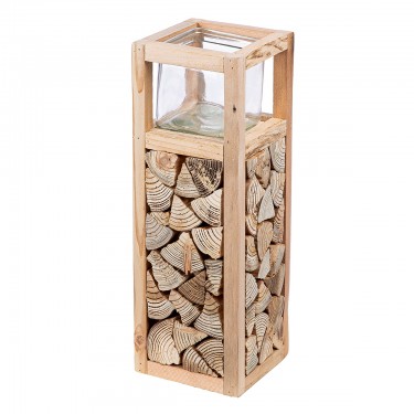 Ανεμοφωτιστικό -Catasta- Γυαλί/Ξύλο Εκρού 14x14x40cm