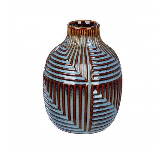 Βάζο Bulbous -Batista- Striped Κεραμικό Μπλε Brown PU H. 20 cm D. 15 cm Βάζο Bulbous -Batista- Striped Κεραμικό Μπλε Brown PU H. 20 cm D. 15 cm