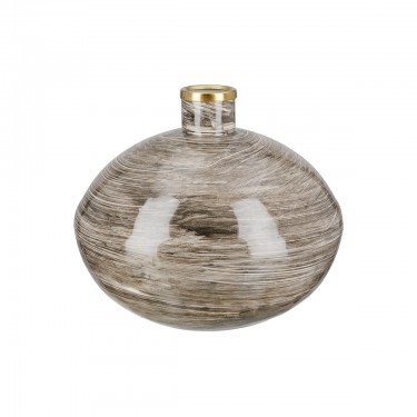 Βάζο Bulbous -Stripes- Striped Μέταλλο Brown PU H. 20 cm D. 20 cm