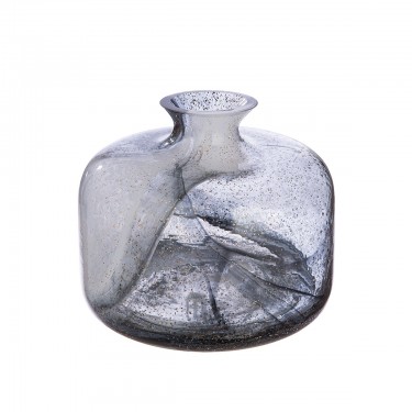 Βάζο Κολάρο -Fumo- Γυαλί Μαύρο/Λευκό 18.5x22cm