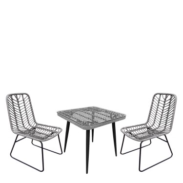 Σετ Τραπεζαρία Κήπου ArteLibre CALI Γκρι/Μαύρο Μέταλλο/Rattan/Γυαλί Με 2 Καρέκλες 14990454