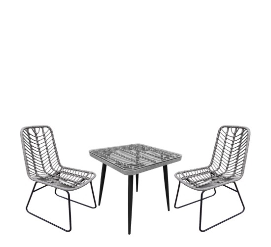 Σετ Τραπεζαρία Κήπου ArteLibre CALI Γκρι/Μαύρο Μέταλλο/Rattan/Γυαλί Με 2 Καρέκλες 14990454