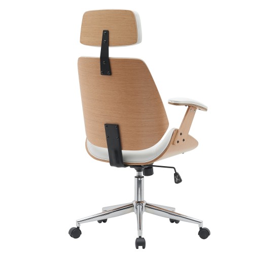 Καρέκλα Γραφείου Διευθυντή ArteLibre MILIUS Λευκό/Φυσικό Ξύλο/PU/Αλουμίνιο 53x56x73-83cm