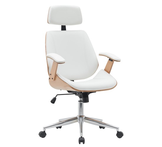 Καρέκλα Γραφείου Διευθυντή ArteLibre MILIUS Λευκό/Φυσικό Ξύλο/PU/Αλουμίνιο 53x56x73-83cm