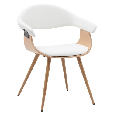 Καρέκλα Επισκέπτη ArteLibre DEVRA Λευκό/Φυσικό Ξύλο/PU/Μέταλλο 55.5x53.5x77cm